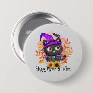 Chapa Redonda De 7 Cm Feliz Meow-o-ween-Black Witch Cat