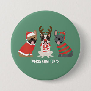 Chapa Redonda De 7 Cm Feliz Navidad Bulldoges franceses