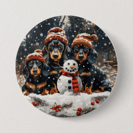 Chapa Redonda De 7 Cm Feliz Navidad Dachshund Perros Snowman