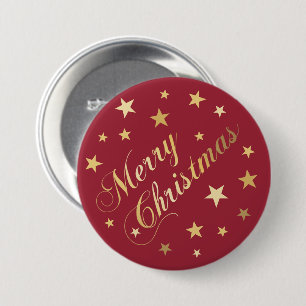 Chapa Redonda De 7 Cm Feliz Navidad Elegante Escritura Dorada Estrellas