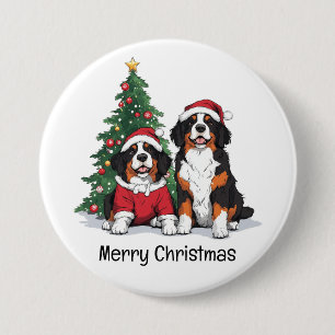 Chapa Redonda De 7 Cm Feliz Navidad Perros de Montaña Berneses