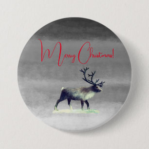 Chapa Redonda De 7 Cm Feliz navidad, reno en invierno