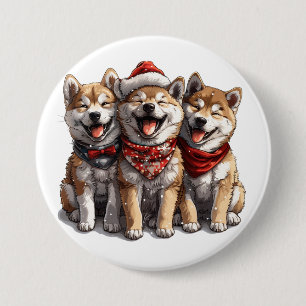 Chapa Redonda De 7 Cm Feliz Navidad Shiba Inu Perros
