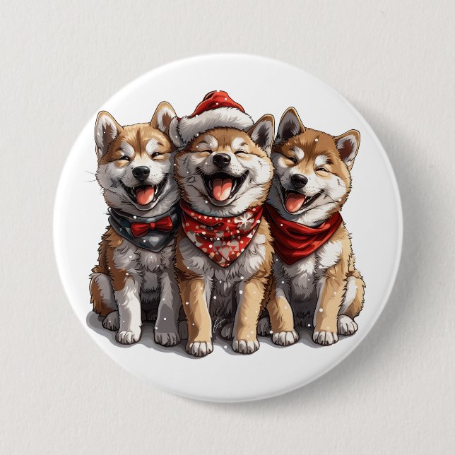 Chapa Redonda De 7 Cm Feliz Navidad Shiba Inu Perros (Anverso)