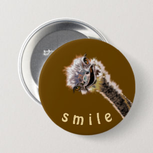 Chapa Redonda De 7 Cm Feliz Ostrich - Sonríe - Sé feliz - Agrega tu co
