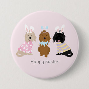 Chapa Redonda De 7 Cm Feliz Pascua Goldendoodle Dogs