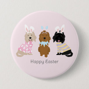 Chapa Redonda De 7 Cm Feliz Pascua Perros Goldendoodle