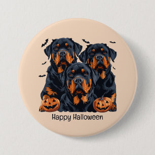 Chapa Redonda De 7 Cm Feliz Rottweiler de Halloween perros Jack O Lanter