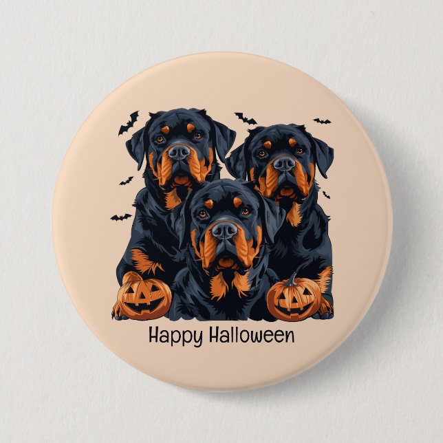 Chapa Redonda De 7 Cm Feliz Rottweiler de Halloween perros Jack O Lanter (Anverso)