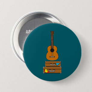 Chapa Redonda De 7 Cm Feliz viaje con equipaje y guitarra