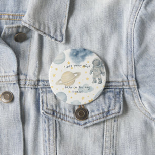 Chapa Redonda De 7 Cm Fiesta de cumpleaños del espacio cósmico   Cohetes