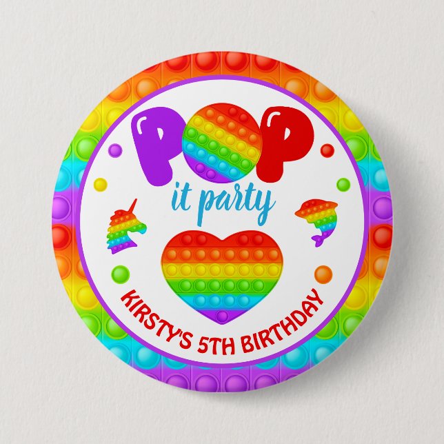 Chapa Redonda De 7 Cm Fiesta de cumpleaños del Juguete del Arcoiris Pop  (Anverso)