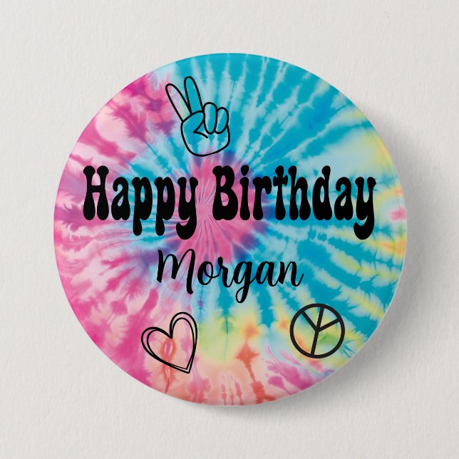 Chapa Redonda De 7 Cm Fiesta de cumpleaños Tie Dye (Anverso)