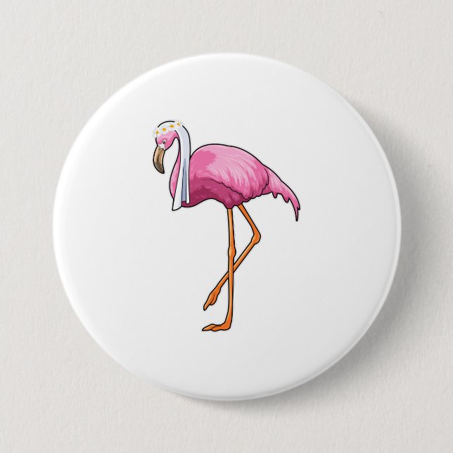 Chapa Redonda De 7 Cm Flamingo como novia con velo (Anverso)
