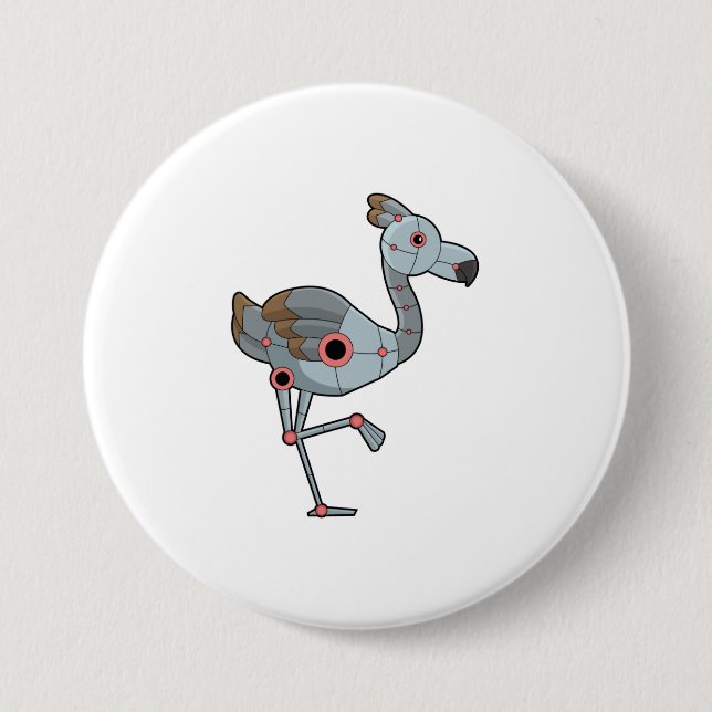 Chapa Redonda De 7 Cm Flamingo como Robot (Anverso)