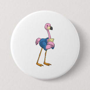 Chapa Redonda De 7 Cm Flamingo como secretario con Notepad