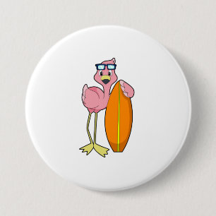 Chapa Redonda De 7 Cm Flamingo como surfista con Surfboard.PNG