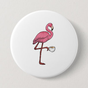 Chapa Redonda De 7 Cm Flamingo con Copa de Café