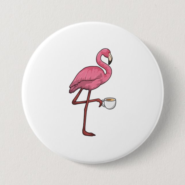 Chapa Redonda De 7 Cm Flamingo con Copa de Café (Anverso)