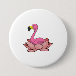Chapa Redonda De 7 Cm Flamingo con flores de Lotus