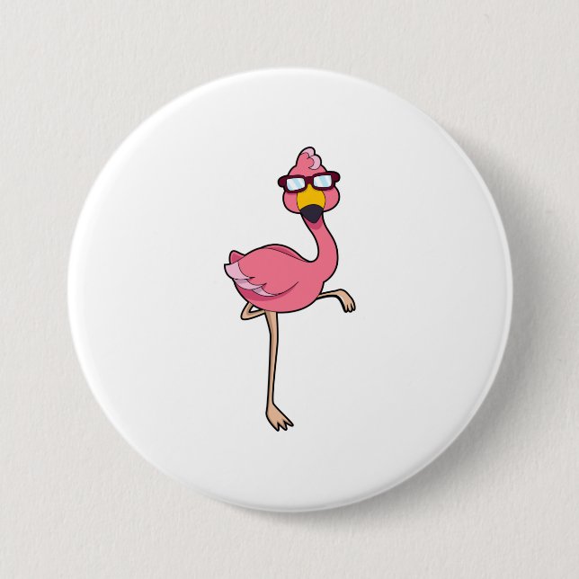 Chapa Redonda De 7 Cm Flamingo con gafas de sol (Anverso)