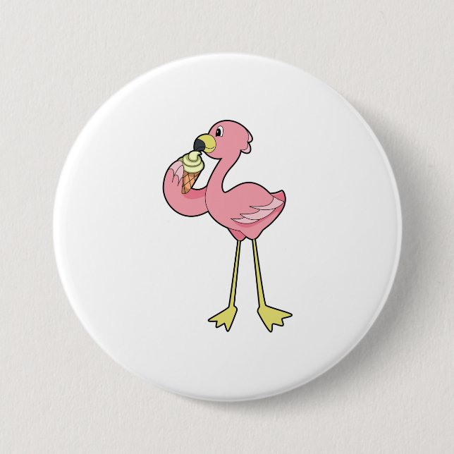 Chapa Redonda De 7 Cm Flamingo con helado Waffle (Anverso)