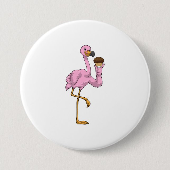 Chapa Redonda De 7 Cm Flamingo con Muffin (Anverso)