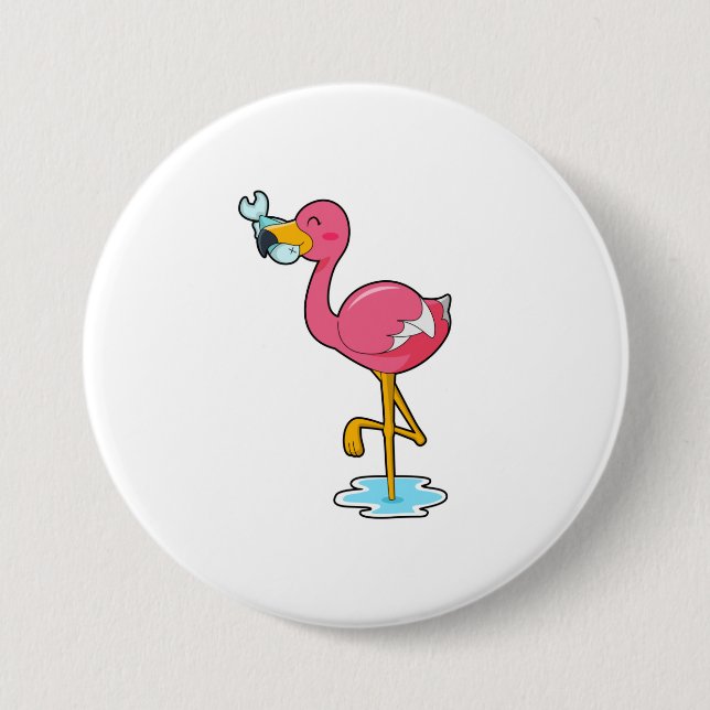 Chapa Redonda De 7 Cm Flamingo con pescado (Anverso)
