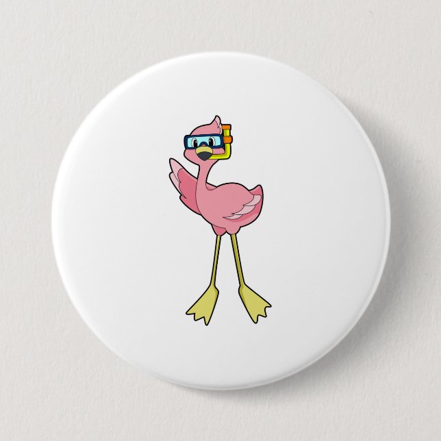 Chapa Redonda De 7 Cm Flamingo en buceo con tubo (Anverso)