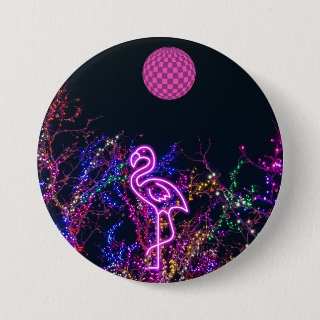 Chapa Redonda De 7 Cm Flamingo en el fiesta de baile. (Anverso)