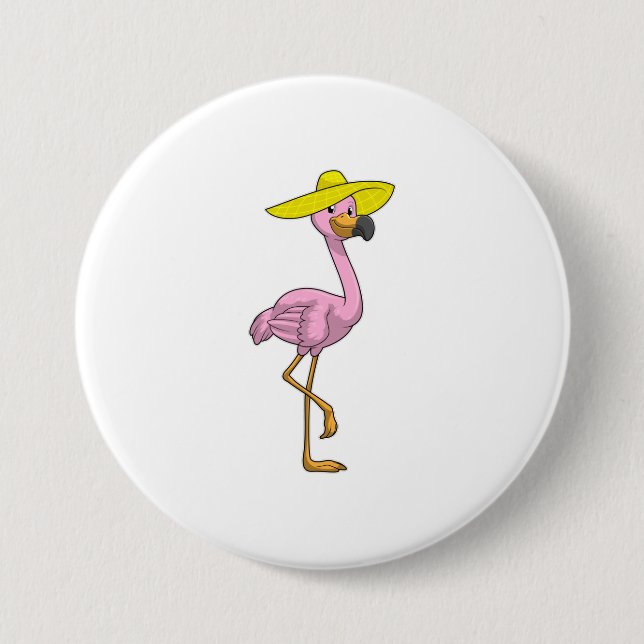 Chapa Redonda De 7 Cm Flamingo en la playa con Gorra (Anverso)