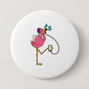 Chapa Redonda De 7 Cm Flamingo en Music with Headphone
