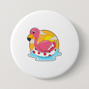 Chapa Redonda De 7 Cm Flamingo en Natación con Vida