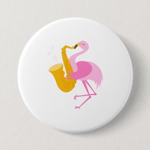 Chapa Redonda De 7 Cm Flamingo Jugando Funn Saxofonista Saxofonista