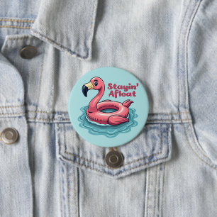 Chapa Redonda De 7 Cm Flamingo Retro Float Funny Summer