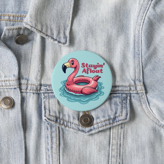 Chapa Redonda De 7 Cm Flamingo Retro Float Funny Summer (In situ)