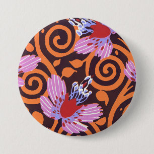 Chapa Redonda De 7 Cm Flor Art Déco con Remolino Vibrante de Rosa y Nara