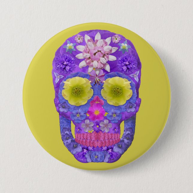 Chapa Redonda De 7 Cm Flor Skull 5 (Anverso)
