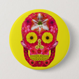 Chapa Redonda De 7 Cm Flor Skull 6