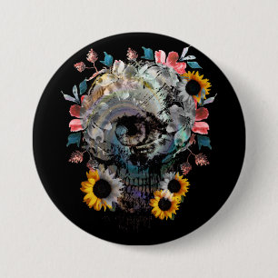 CHAPA REDONDA DE 7 CM FLORAL DE CALAVERA FLORES