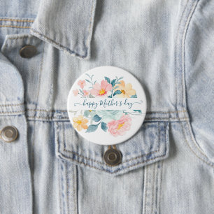 Chapa Redonda De 7 Cm Floral personalizado de acuarela rosa y naranja  