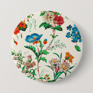 Chapa Redonda De 7 Cm Flores azules y rojas patrón de pintura vintage