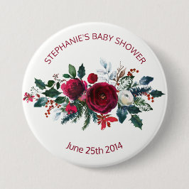 Chapa Redonda De 7 Cm Flores de borgoña en invierno acuarela