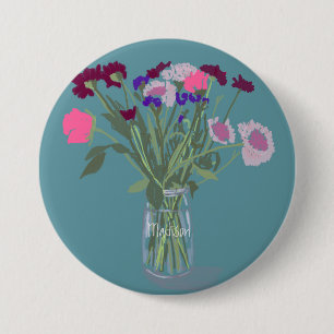 Chapa Redonda De 7 Cm Flores silvestres dulces de Boho de bonito +Nombre