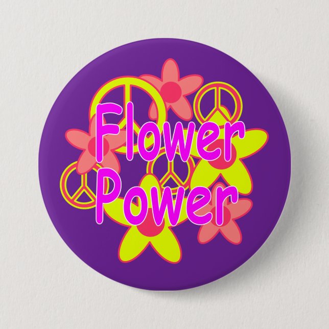 Chapa Redonda De 7 Cm Flower power (Anverso)
