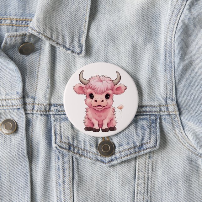 Chapa Redonda De 7 Cm Fluffy Pink Highlands Scottish Cow (In situ)