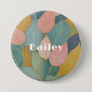 Chapa Redonda De 7 Cm Foliage caprichoso: Hojas Pastel