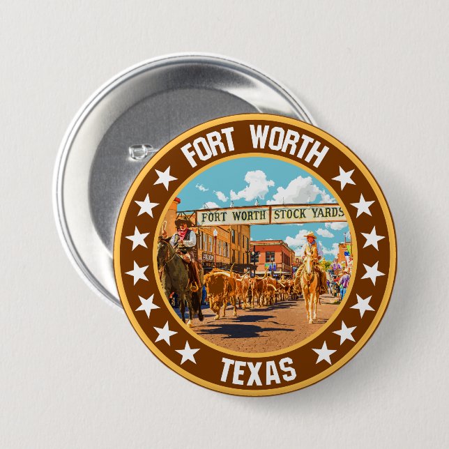 Chapa Redonda De 7 Cm Fort Worth (Anverso y reverso)