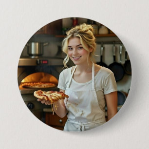 Chapa Redonda De 7 Cm Foto de comer pizza personalizar