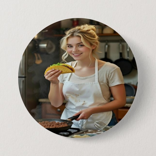 Chapa Redonda De 7 Cm Foto de comer tacos personalizar (Anverso)